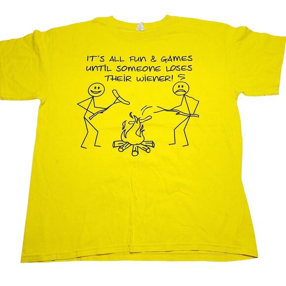 Camping Humor Men's Stick Figure T-Shirt Its All Fun Someone Loses Their Weiner - Picture 1 of 6
